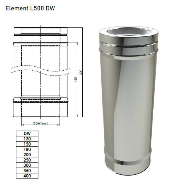 DW ø 100mm element 500mm - Afbeelding 2