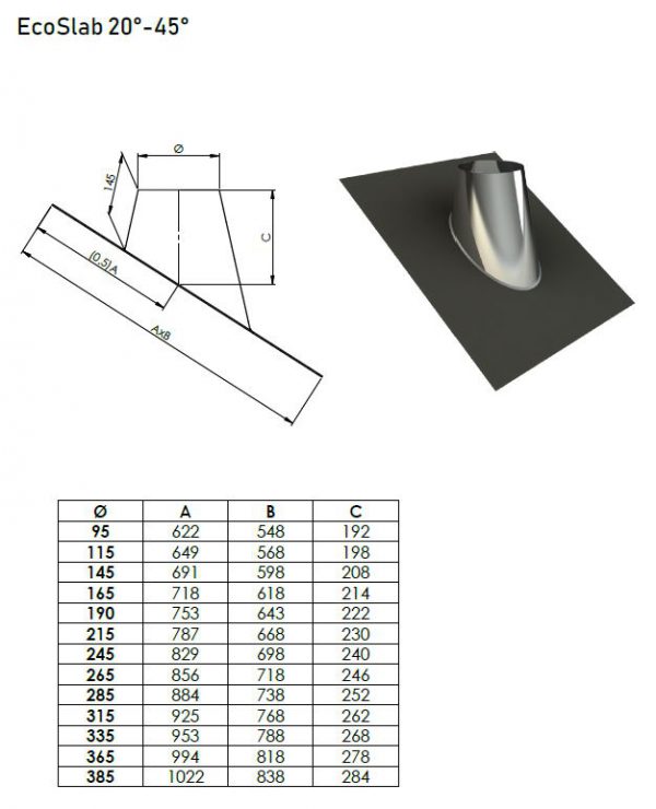 DW ø 250mm eco loodvrije slab 20º - 45º 315mm - Afbeelding 2