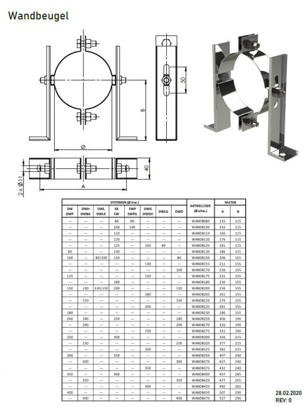 DW ø 250mm wandbeugel 300mm - Afbeelding 2