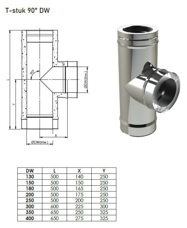DW ø 350mm T-stuk 90º - Afbeelding 3