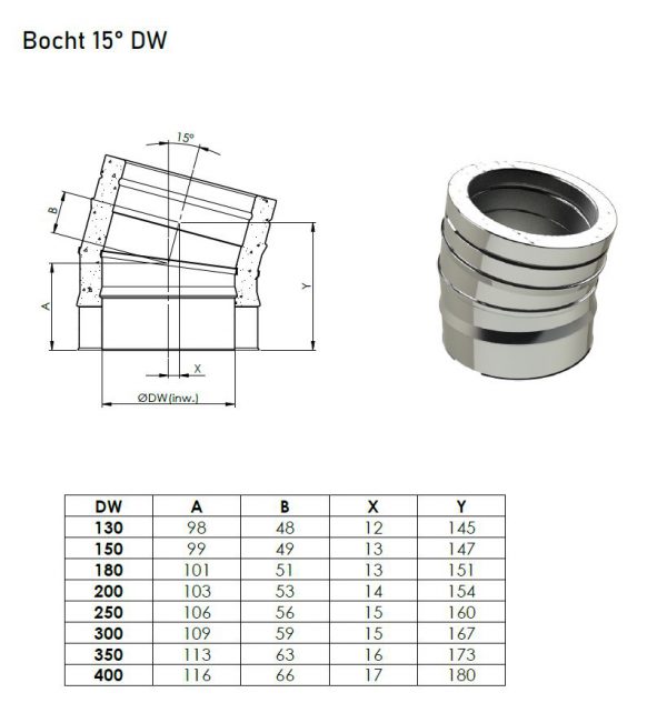 DW ø 350mm segmentbocht 15º - Afbeelding 3