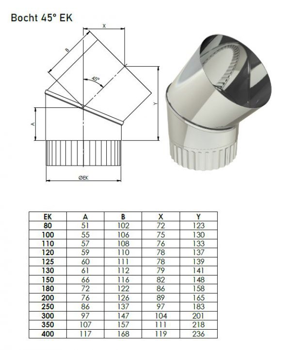 EK ø 130mm segmentbocht 45º - Afbeelding 2