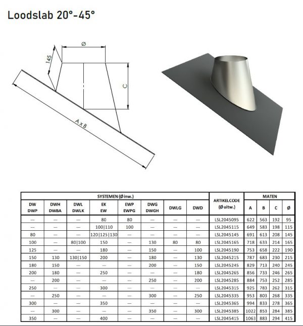 EK ø 130mm loodslab 20º - 45º 145mm - Afbeelding 2